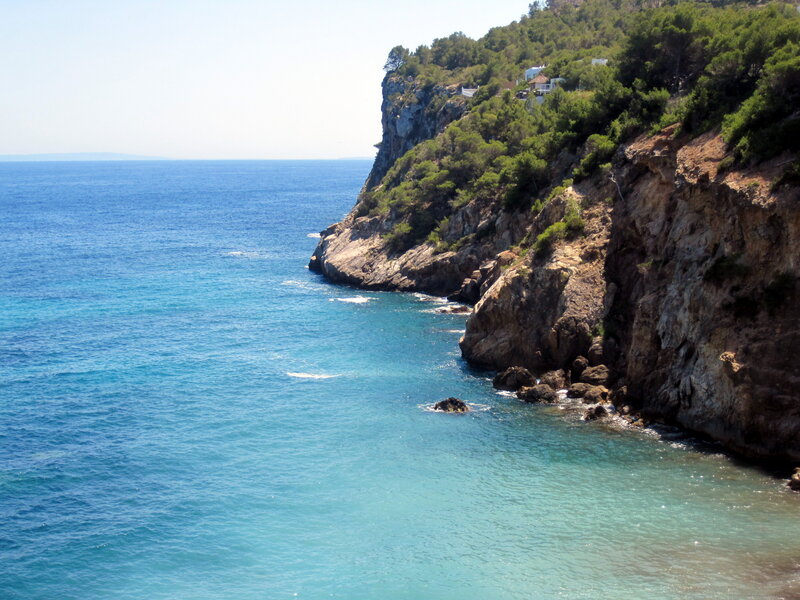 Cliffside Coastline — Blue, Serene, Afternoon, Photograph, Ocean, Trees
