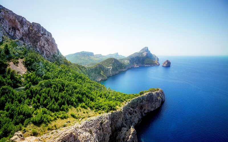 Cliffside Coastline — Blue, Serene, Afternoon, Photograph, Sea, Mountain, Rock