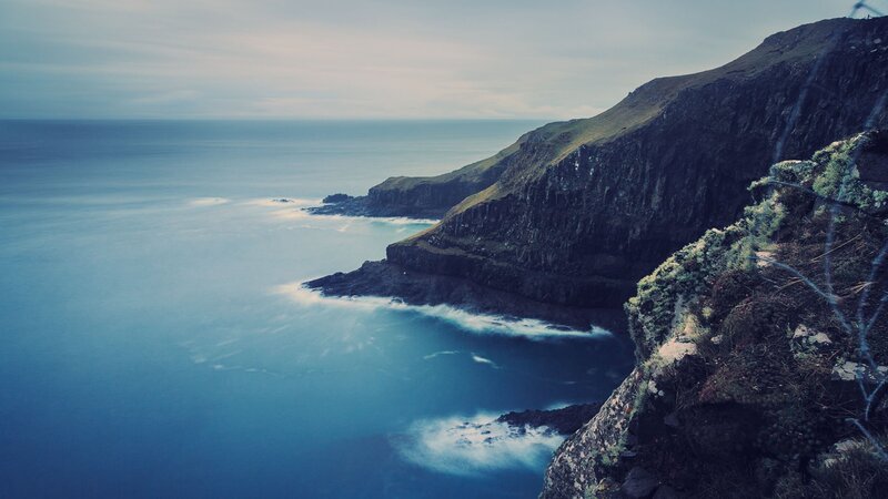 Cliffside Coastline — Blue, Serene, Photograph