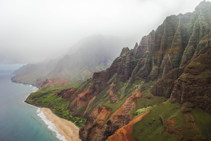 Cliffside Coastline — Green, Misty