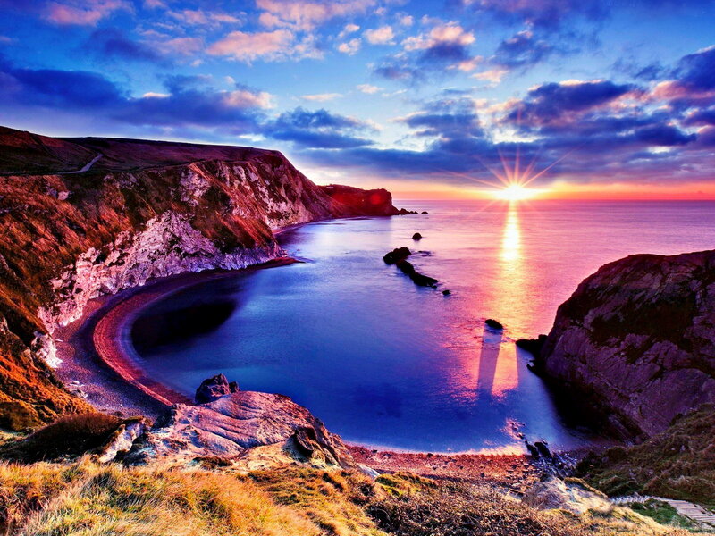 Cliffside Cove at Sunset — Blue, Dramatic