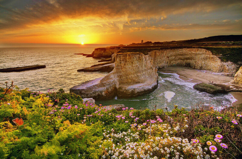 Cliffside Cove at Sunset — Orange, Dramatic