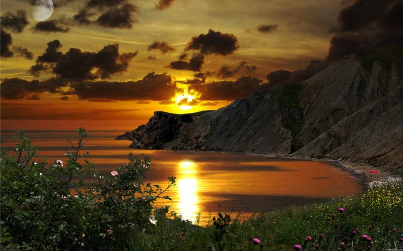 Cliffside Cove at Sunset — Orange