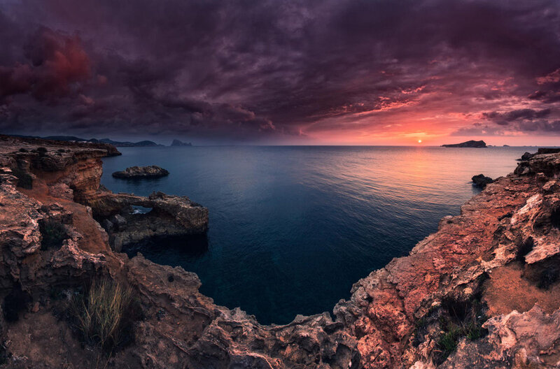 Cliffside Cove at Sunset — Purple, Dramatic, Photograph, Ocean, Sky