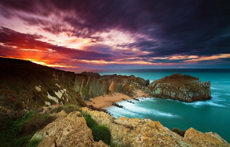 Cliffside Cove at Sunset — Purple, Dramatic, Photograph, Ocean