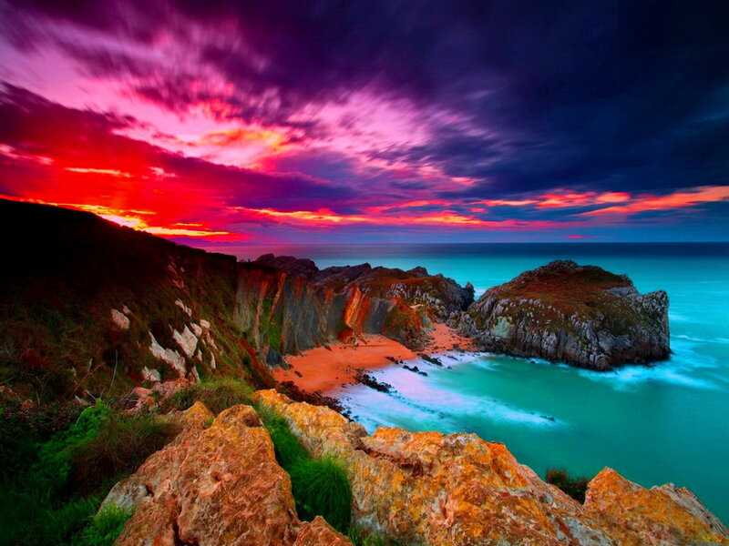 Cliffside Cove at Sunset — Purple, Dramatic