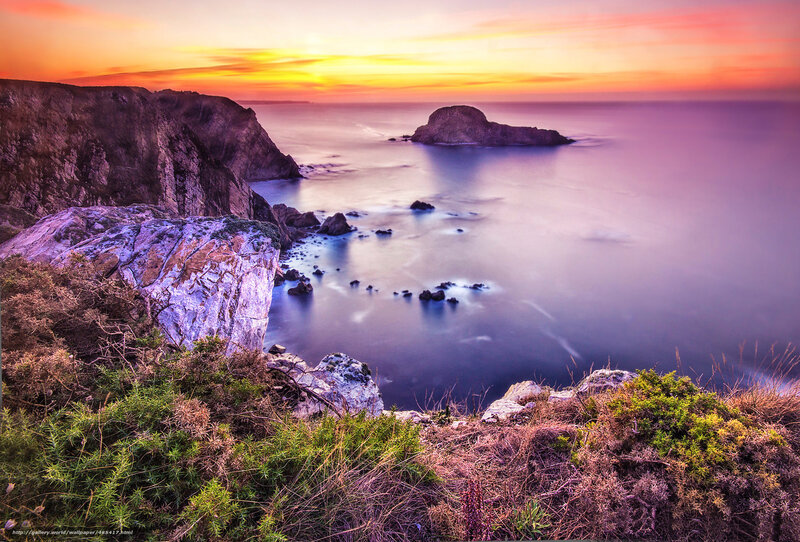 Cliffside Cove at Sunset — Purple, Serene