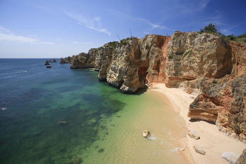 Cliffside Cove with Beach — Blue, Serene, Afternoon, Photograph, Ocean, Sand