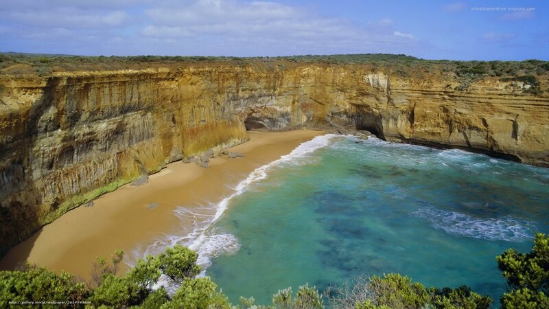 Cliffside Cove with Beach — Blue, Serene, Afternoon, Photograph, Ocean