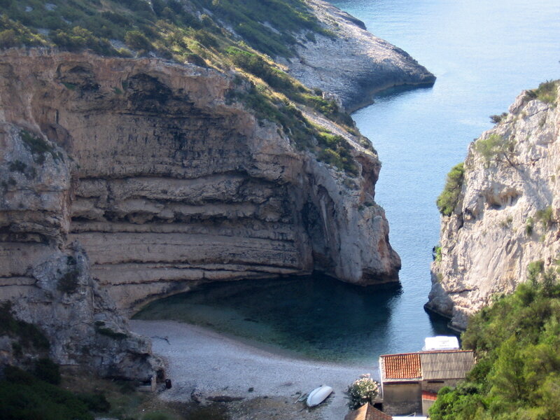 Cliffside Cove with Beach — Blue, Serene, Afternoon