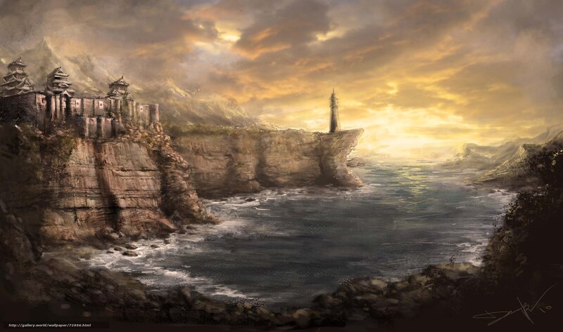 cliffside fortress at sunset