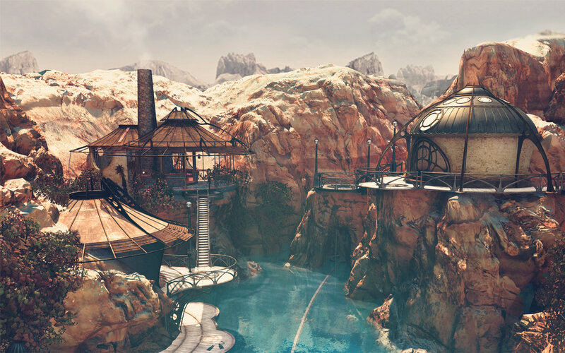 cliffside futuristic village