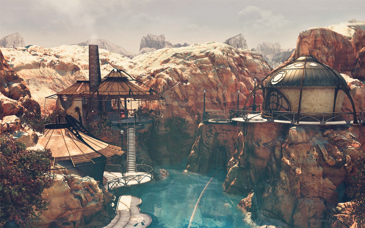 cliffside futuristic village