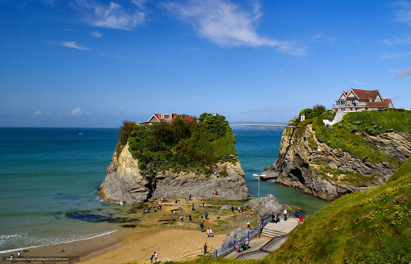 Cliffside Houses by Sea — Blue, Serene, Afternoon, Photograph