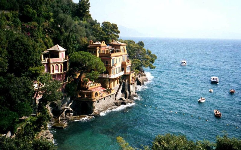 Cliffside Houses by Sea — Blue