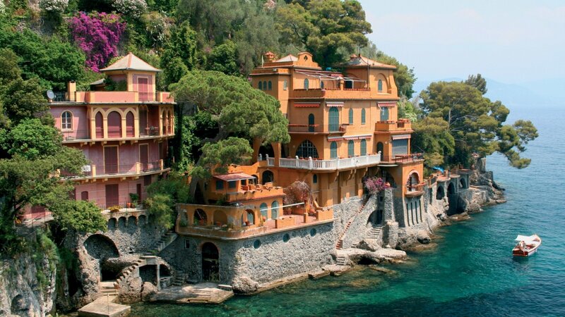 Cliffside Houses by Sea — Orange, Serene
