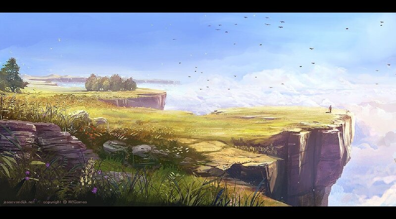 Cliffside landscape with birds