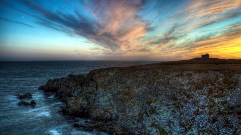 Cliffside Lighthouse at Dusk — Blue