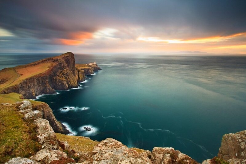 Cliffside Lighthouse — Blue, Dramatic, Sunset