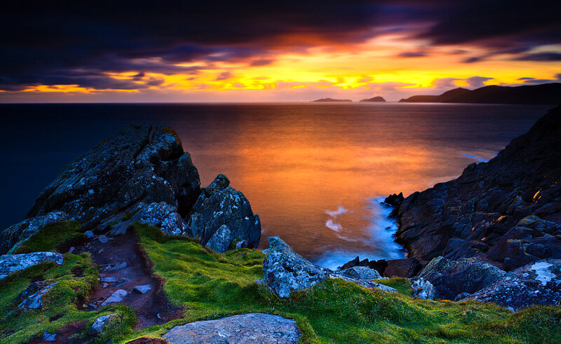 Cliffside Ocean Sunset — Orange, Dramatic