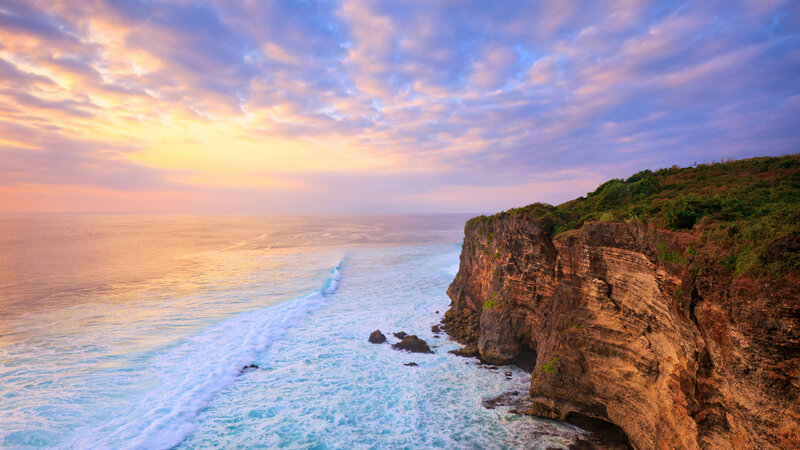 Cliffside Ocean Waves — Blue, Dramatic, Sunset