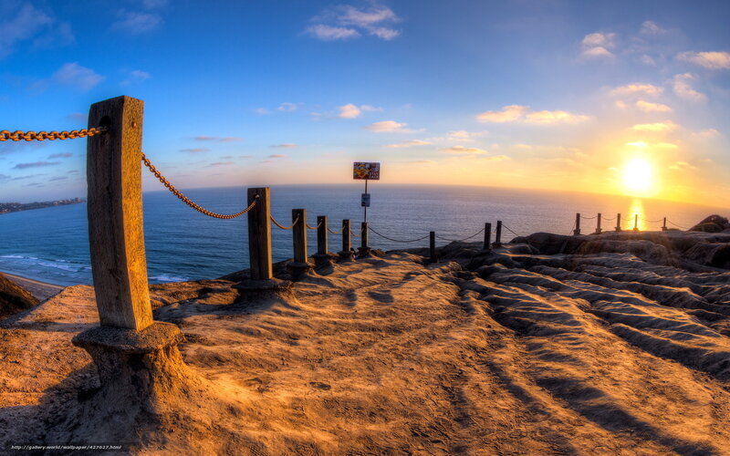 Cliffside Path at Sunset — Blue
