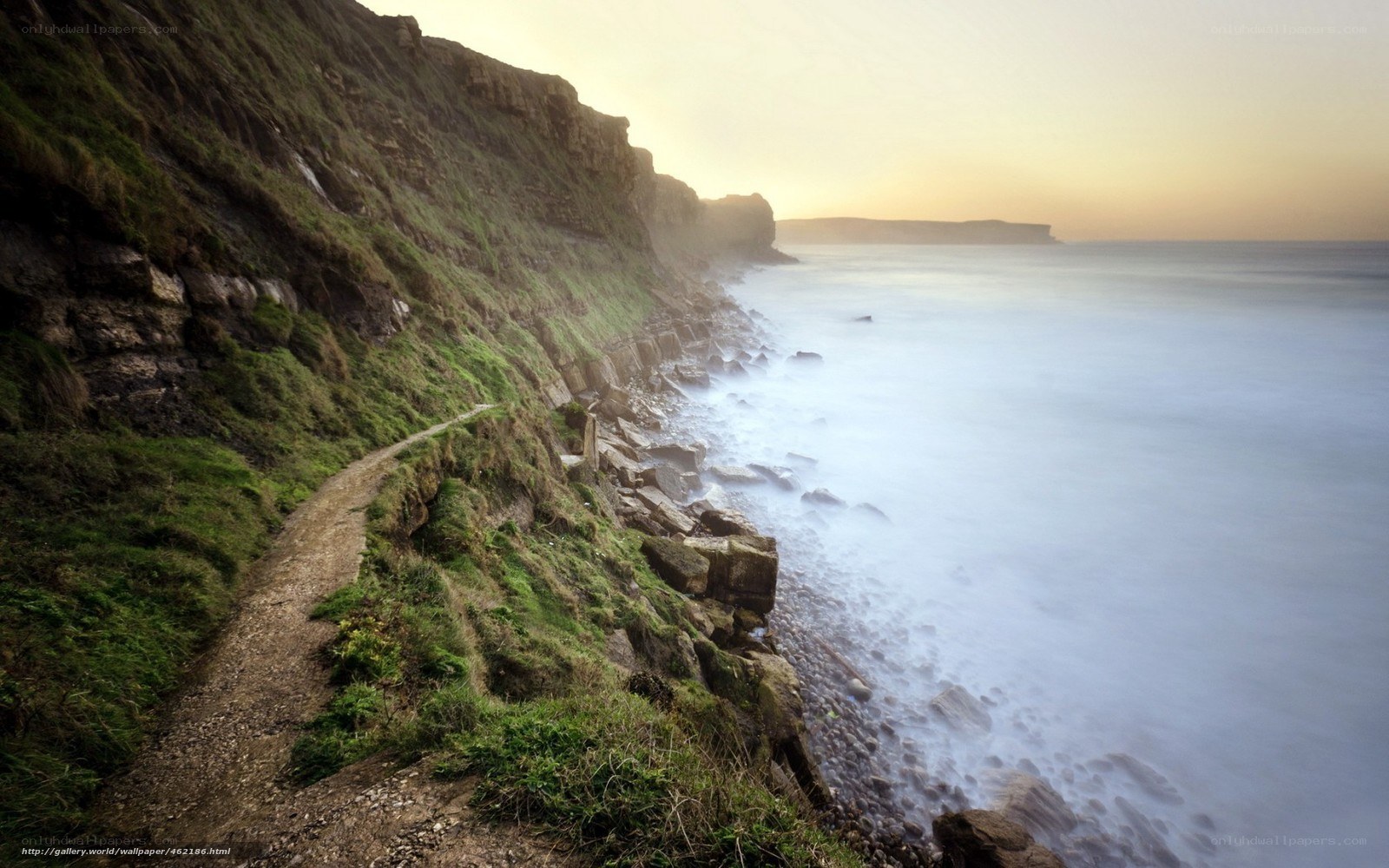 Cliffside path at sunset