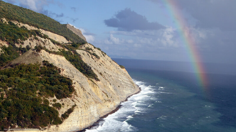 Cliffside Rainbow over Ocean — Blue