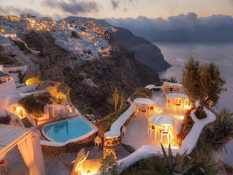 Cliffside Resort at Dusk — White