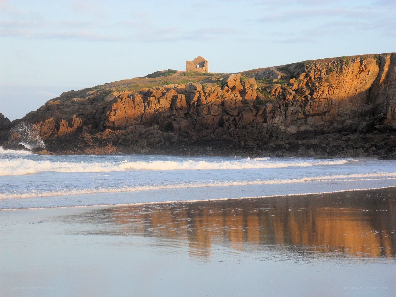 Cliffside ruin at coastal beach