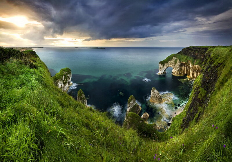 Cliffside Sea Arch — Green, Dramatic