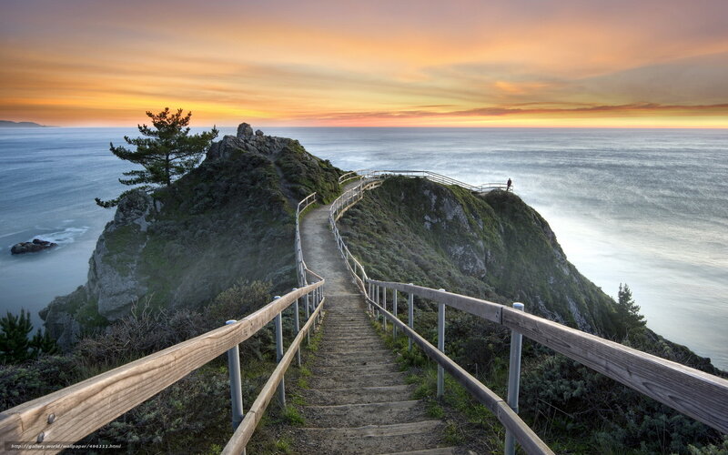 Cliffside Staircase at Sunset — Orange