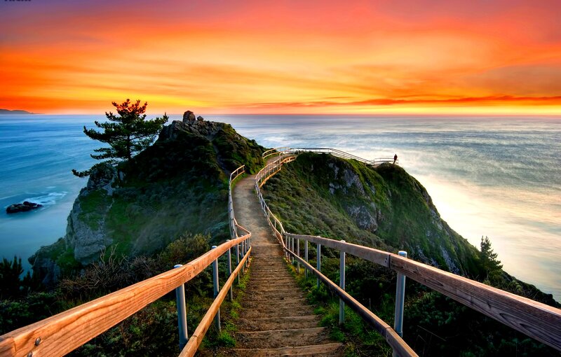 Cliffside Staircase at Sunset