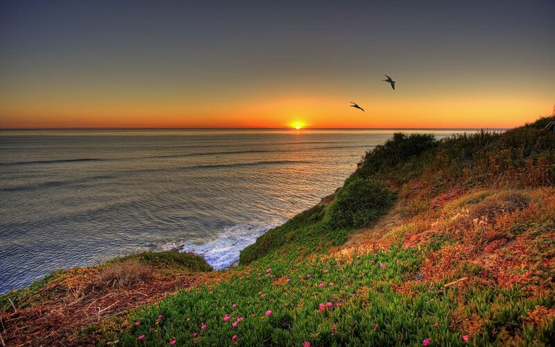 Cliffside Sunset over Ocean — Orange
