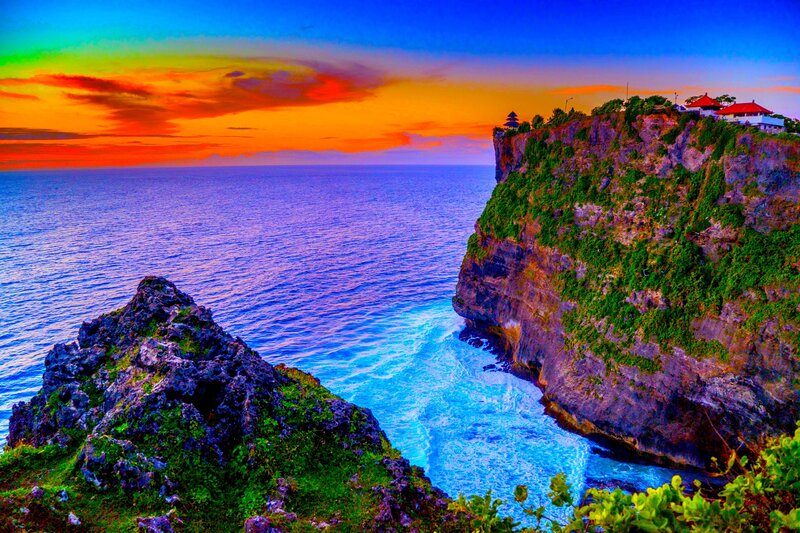 Cliffside Temple at Sunset — Blue
