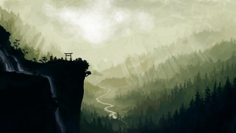 Cliffside Torii Gate — Green