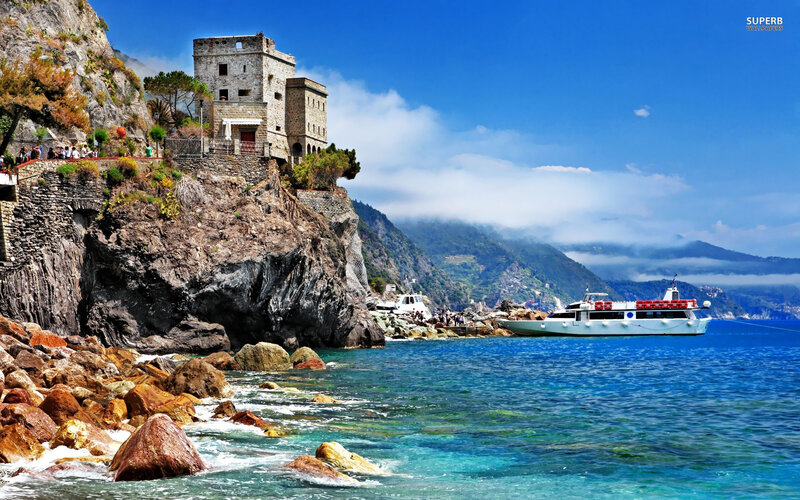 Cliffside Tower by Sea — Blue