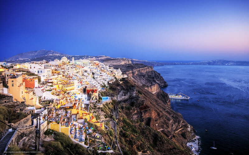 Cliffside Town at Dusk — Blue
