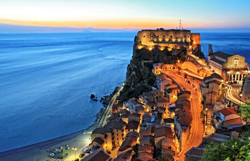 Cliffside Town at Dusk