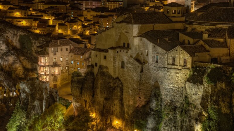 Cliffside Town at Night — Yellow