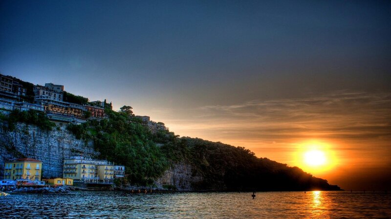 Cliffside Town at Sunset — Blue