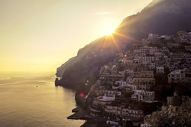 Cliffside Town at Sunset — Yellow