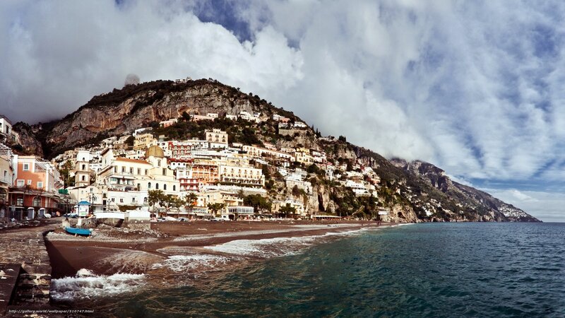 Cliffside Town by Sea — Blue, Dramatic