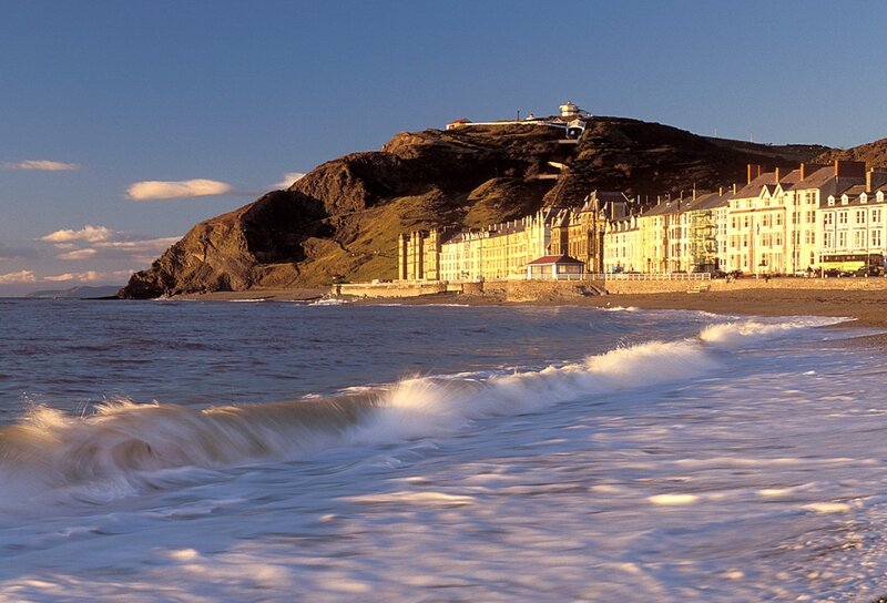 Cliffside Town by Sea — Blue, Serene