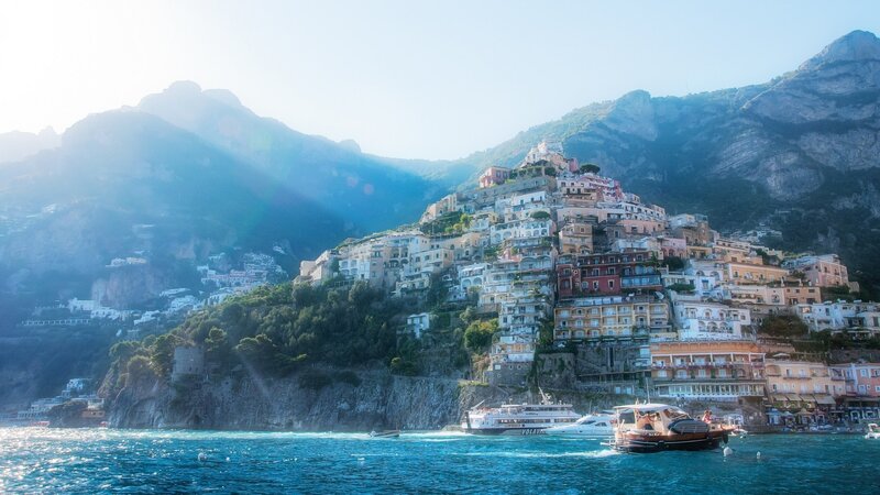 Cliffside Town on Coast — Blue, Serene