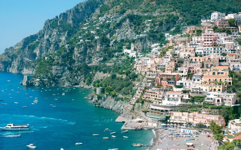 Cliffside Town on Coast — Blue