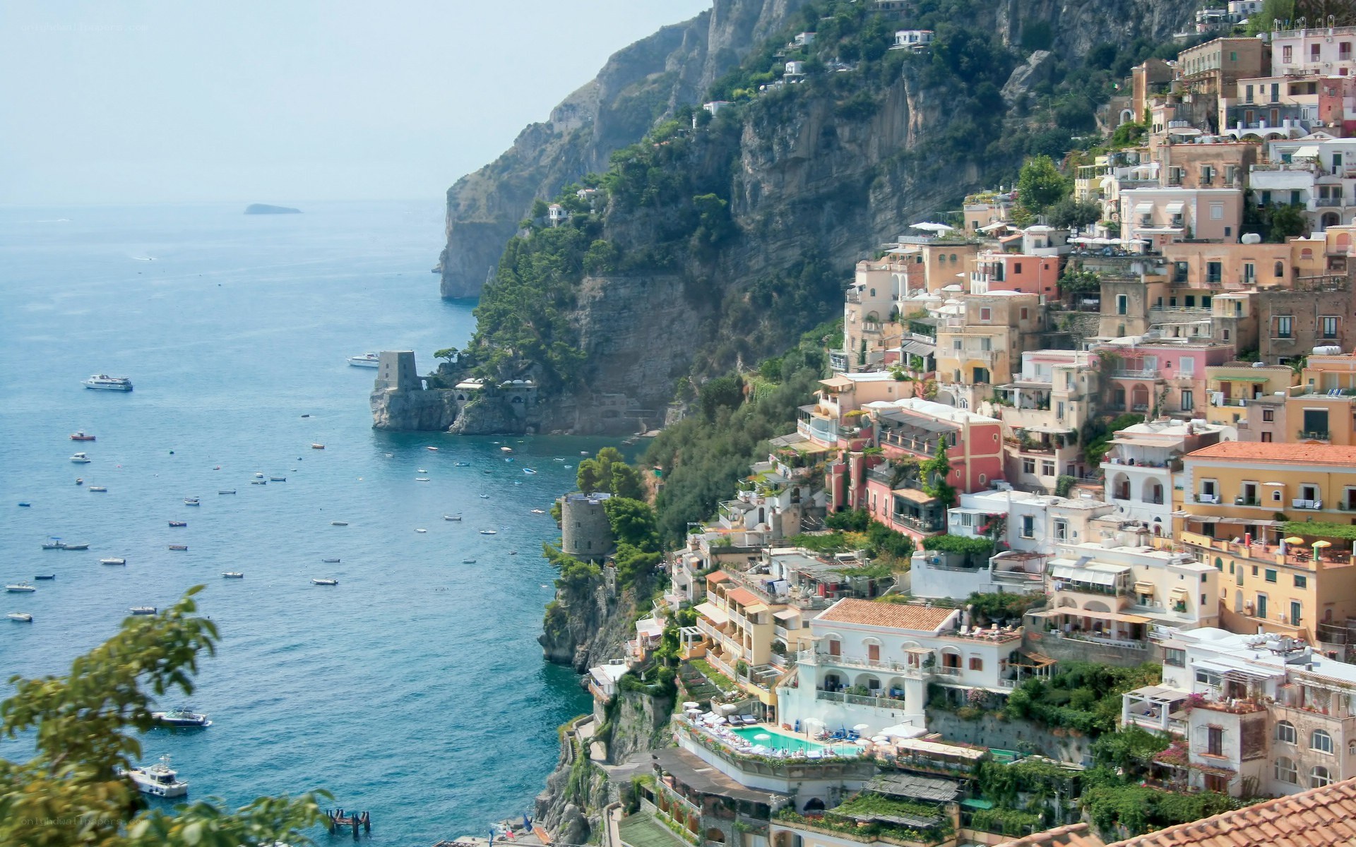 Cliffside town overlooking the sea