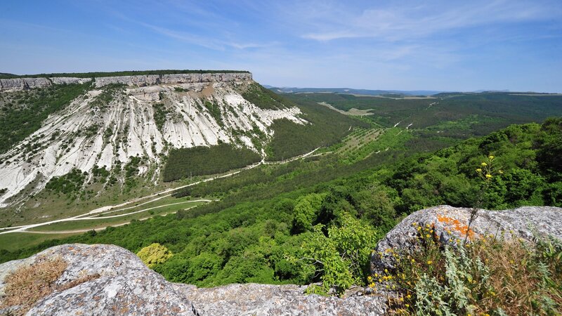 Cliffside Valley Landscape — Green, Serene
