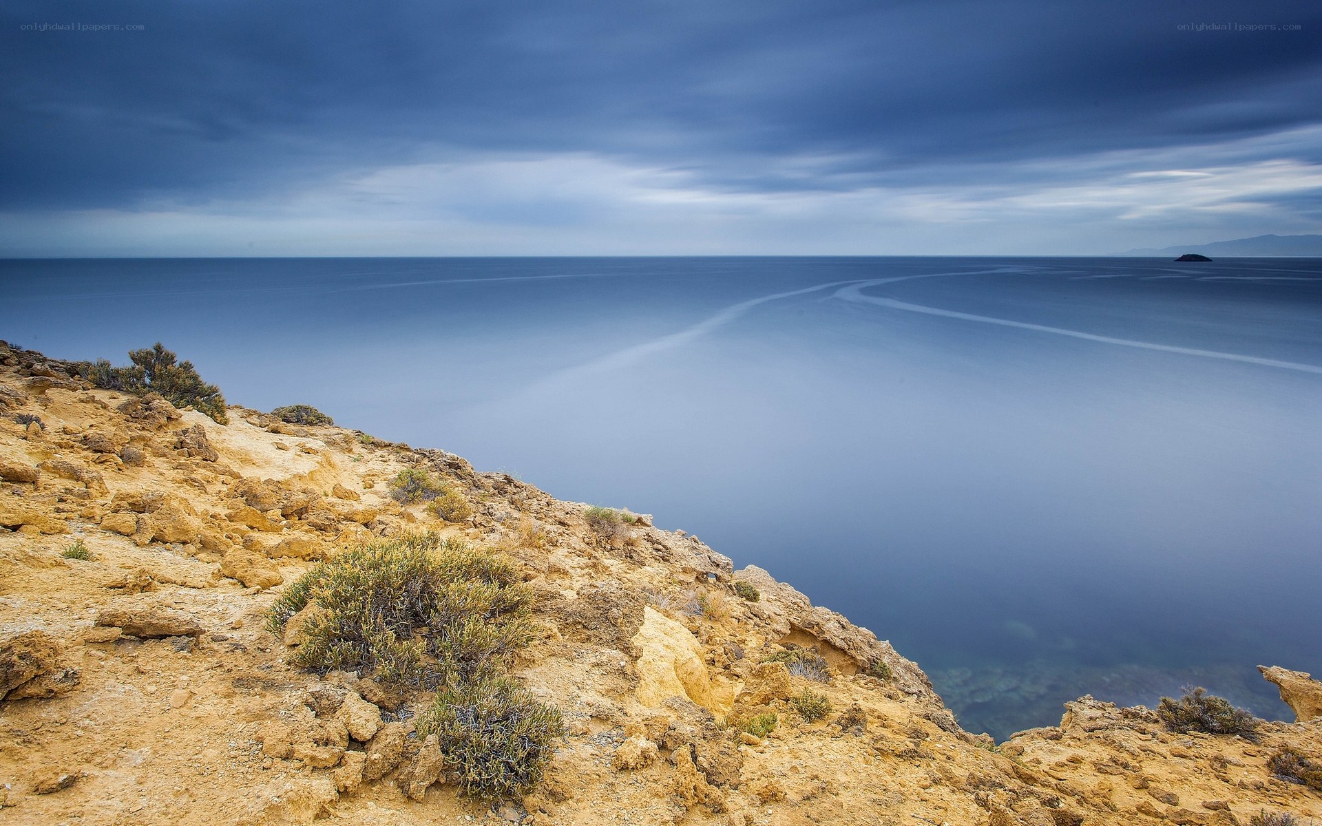 Cliffside view of calm sea