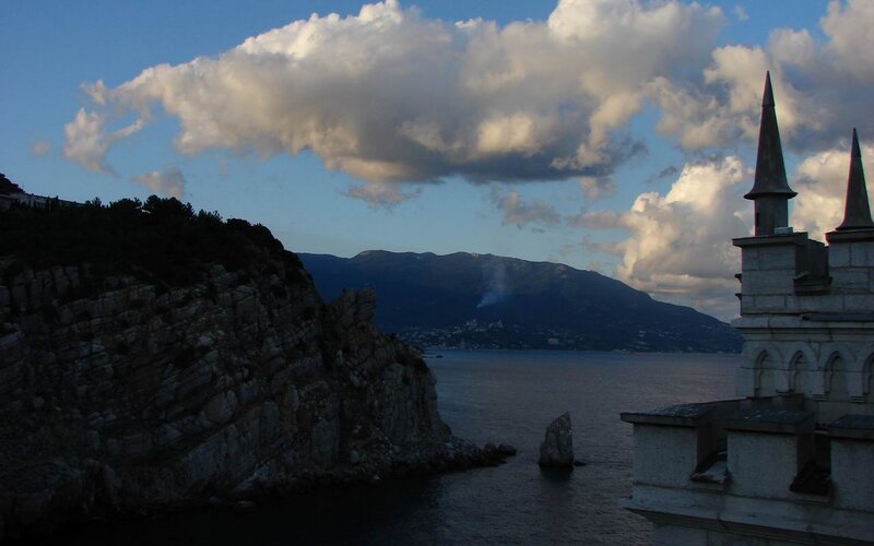 cliffside view of coastal town
